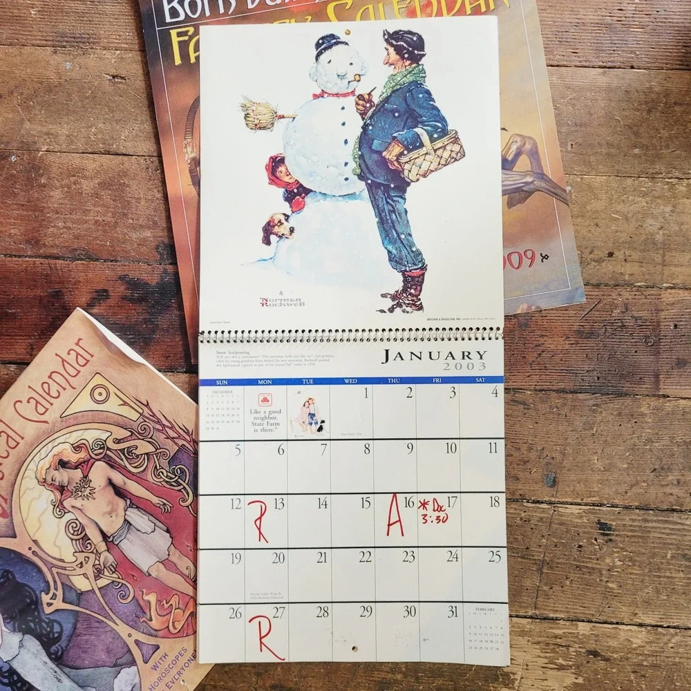 Vintage Art Calendar Lot Boris Vallejo Norman Rockwell Llewellyn Astrology 3pc